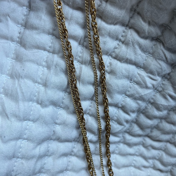 Vintage Black Pendant Necklace • Gold Tone Filagree • Double Chain - Picture 5 of 6